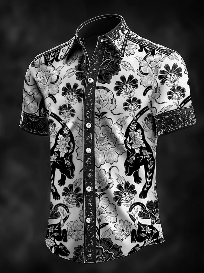 Men's Retro Baroque Print Dark Shirt