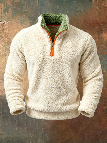 Men's Retro Contrast Color Comfort Zip-Up Sweatshirt