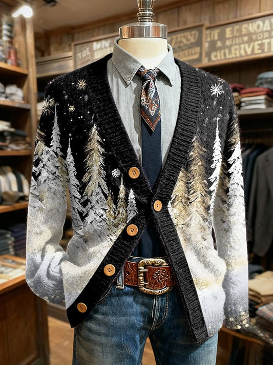 Men's Retro Christmas Print Cardigan
