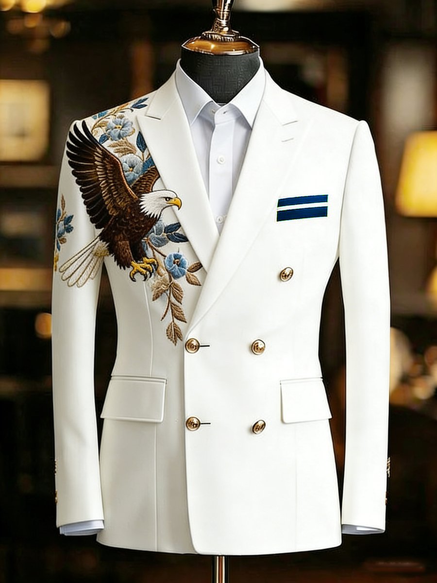 Men's Vintage Patriotic White Suit Jacket