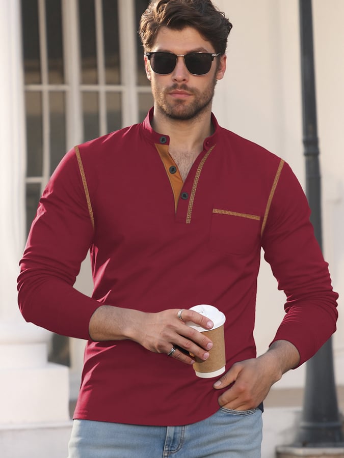 Men's Retro Contrast Henley