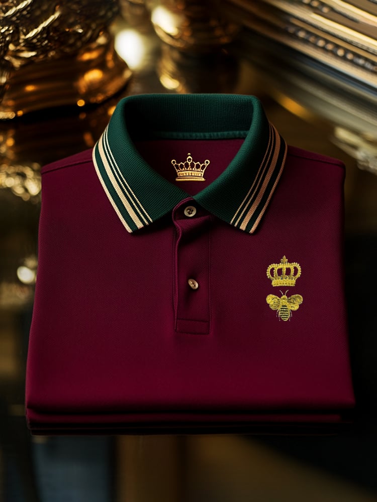 Men's Classic Business Check Logo Button Short Sleeve Polo Shirt
