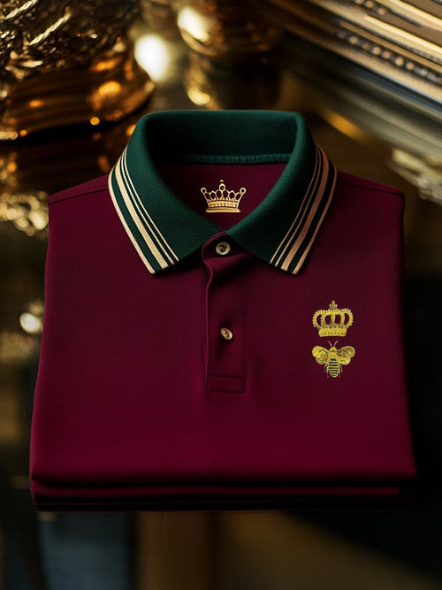 Men's Classic Business Check Logo Button Short Sleeve Polo Shirt