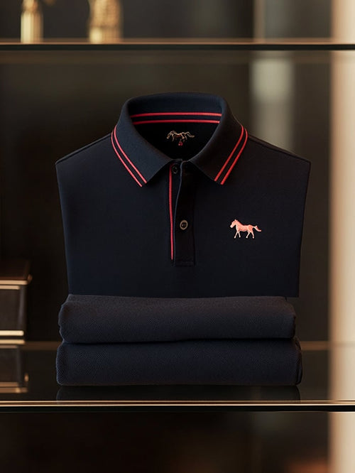 Men's Classic Business Logo Button Short Sleeve Polo Shirt