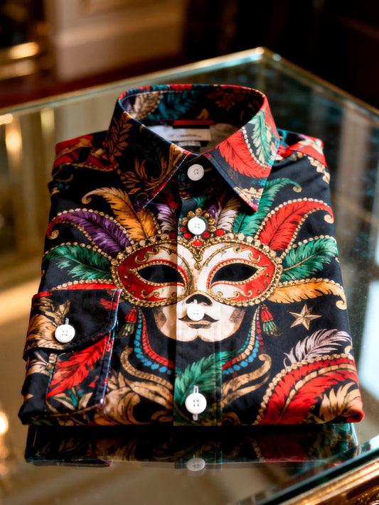 Men's Casual Carnival Print Long-Sleeve Shirt