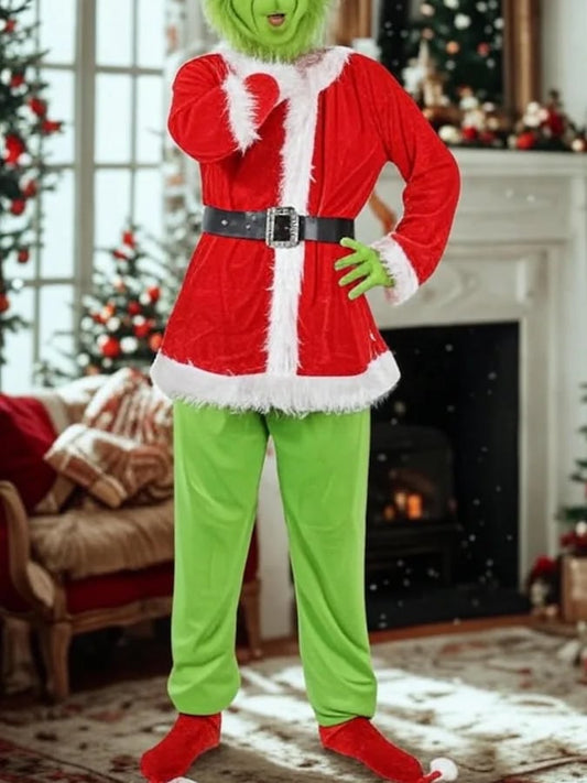 Men'S Warm Plush Patchwork Contrast Color Christmas Suit
