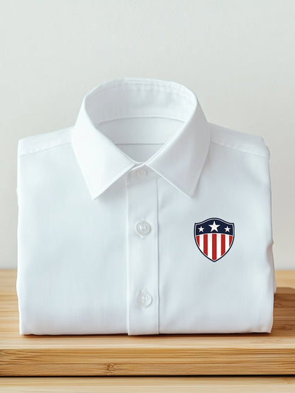 Men's Business Casual Flag Logo Lapel Short Sleeve Shirt