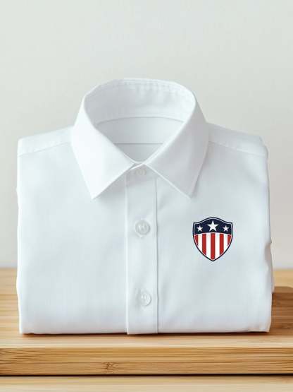 Men's Business Casual Flag Logo Lapel Short Sleeve Shirt