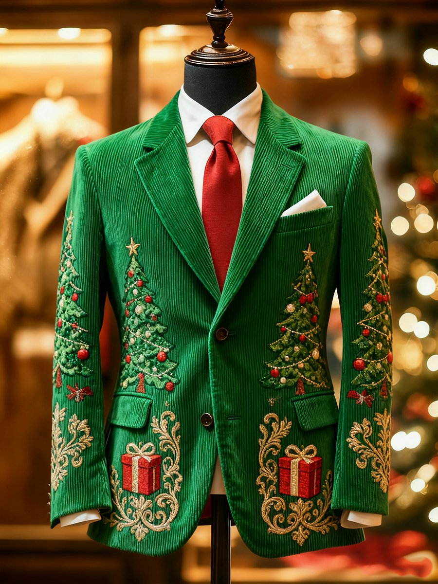 Men's Corduroy Christmas Gift Lapel Suit Jacket