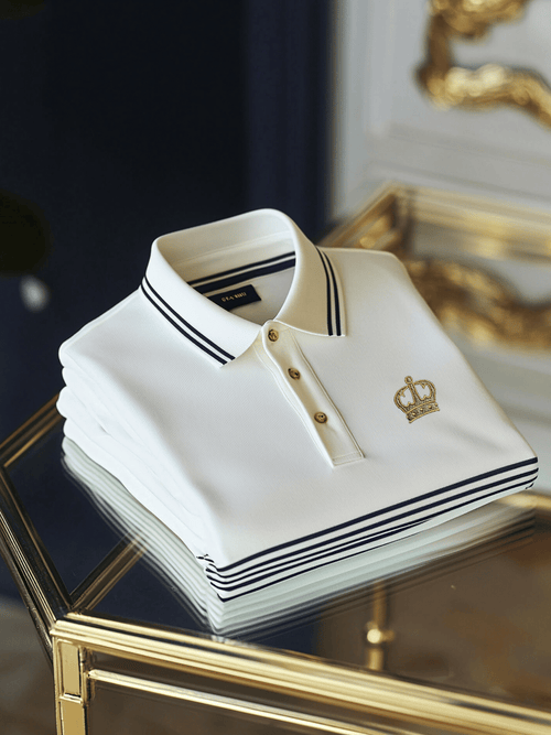 Men's Business Casual Badge Button Short Sleeve Polo Shirt