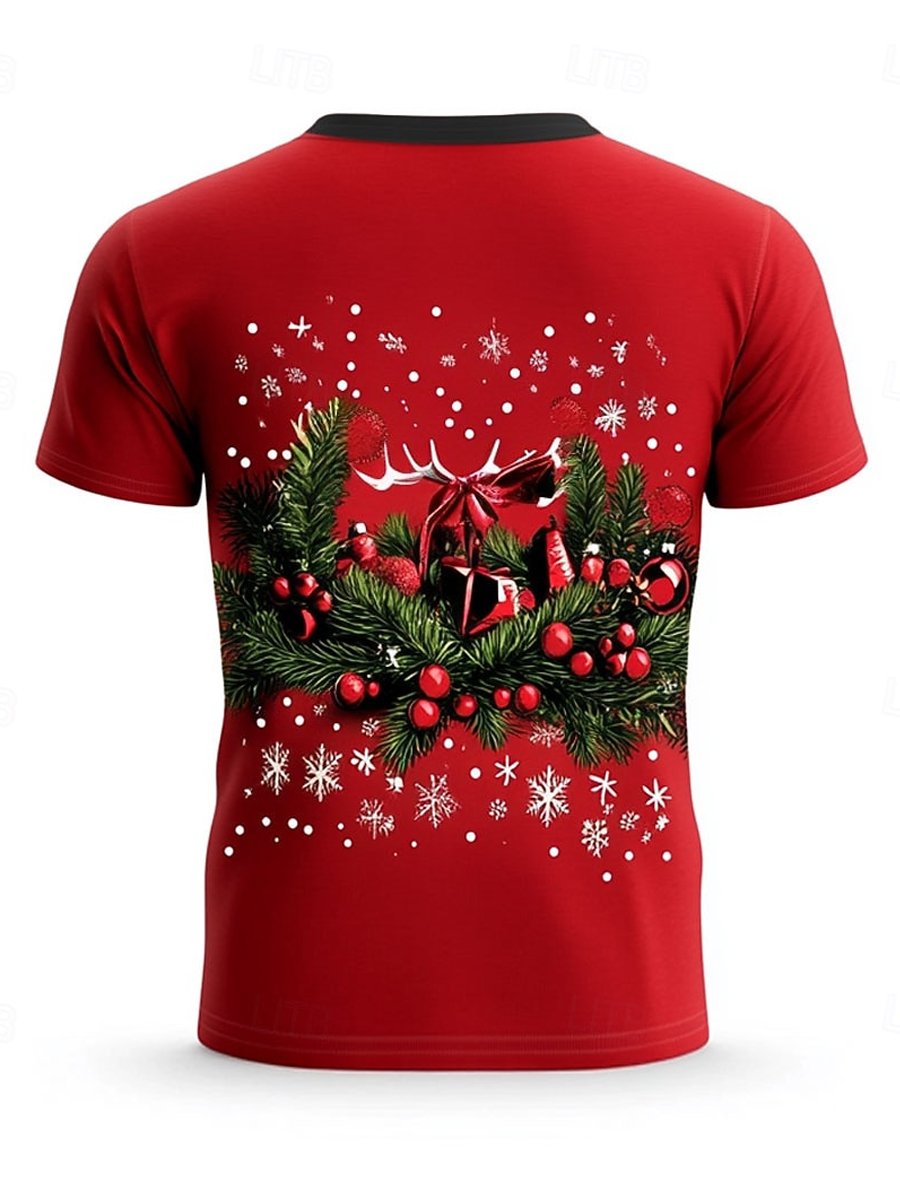 Christmas Men's 3D Christmas Tree and Snowflake Print T-shirt