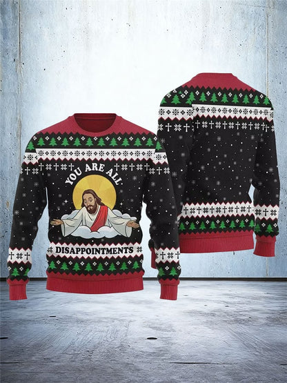 Men's Retro Jesus Disappointments All Of You Ugly Christmas Sweater Printed Sweatshirt