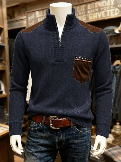 Men's Warm Heathered Contrast Half-Zip Sweater