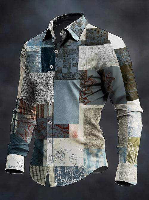 Men's Retro Casual Geometric Art Long Sleeve Shirt