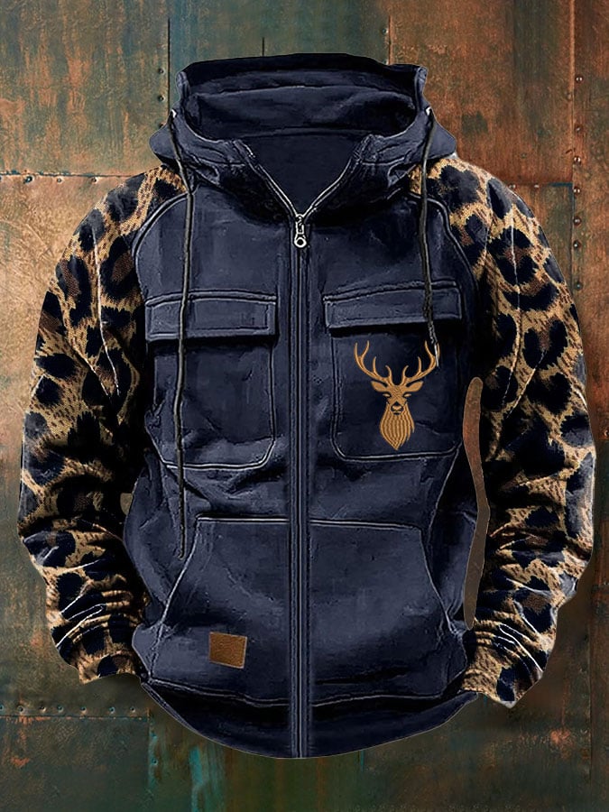 Men's Vintage Western Print Multi-Pocket Jacket