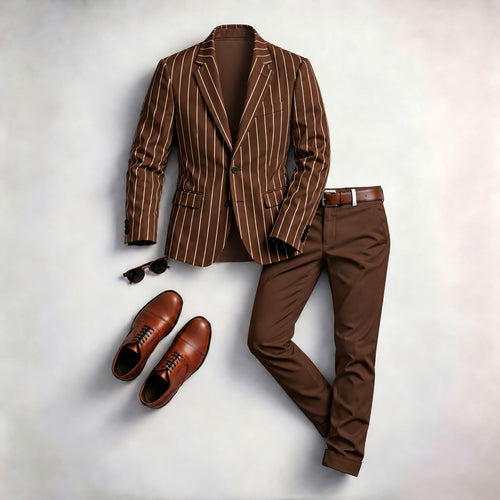 Men's Striped Print Two-Piece Suit Set (Jacket and Pants)