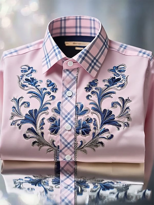 Men's Classic Business Check Logo Lapel Short Sleeve Shirt