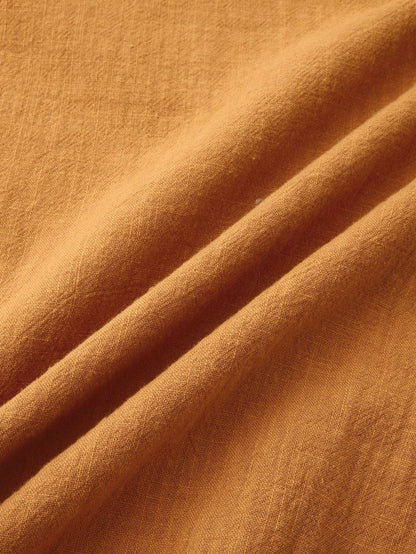 Long Sleeved Linen Look Stand Collar Shirt