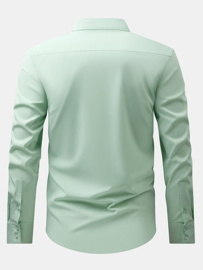 Non-Iron Hidden Placket Stand Collar Dress Shirt