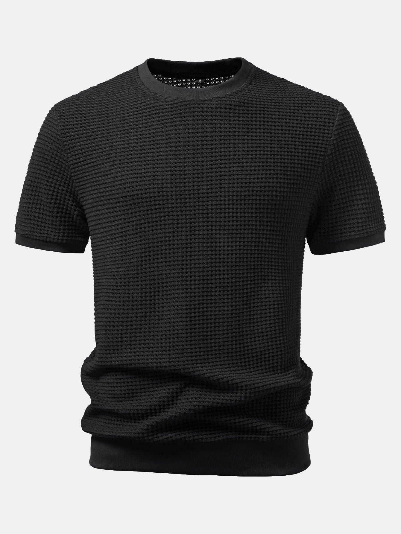 Short-Sleeve Waffle Ribbed Hem T-Shirt