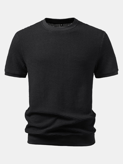 Short-Sleeve Waffle Ribbed Hem T-Shirt