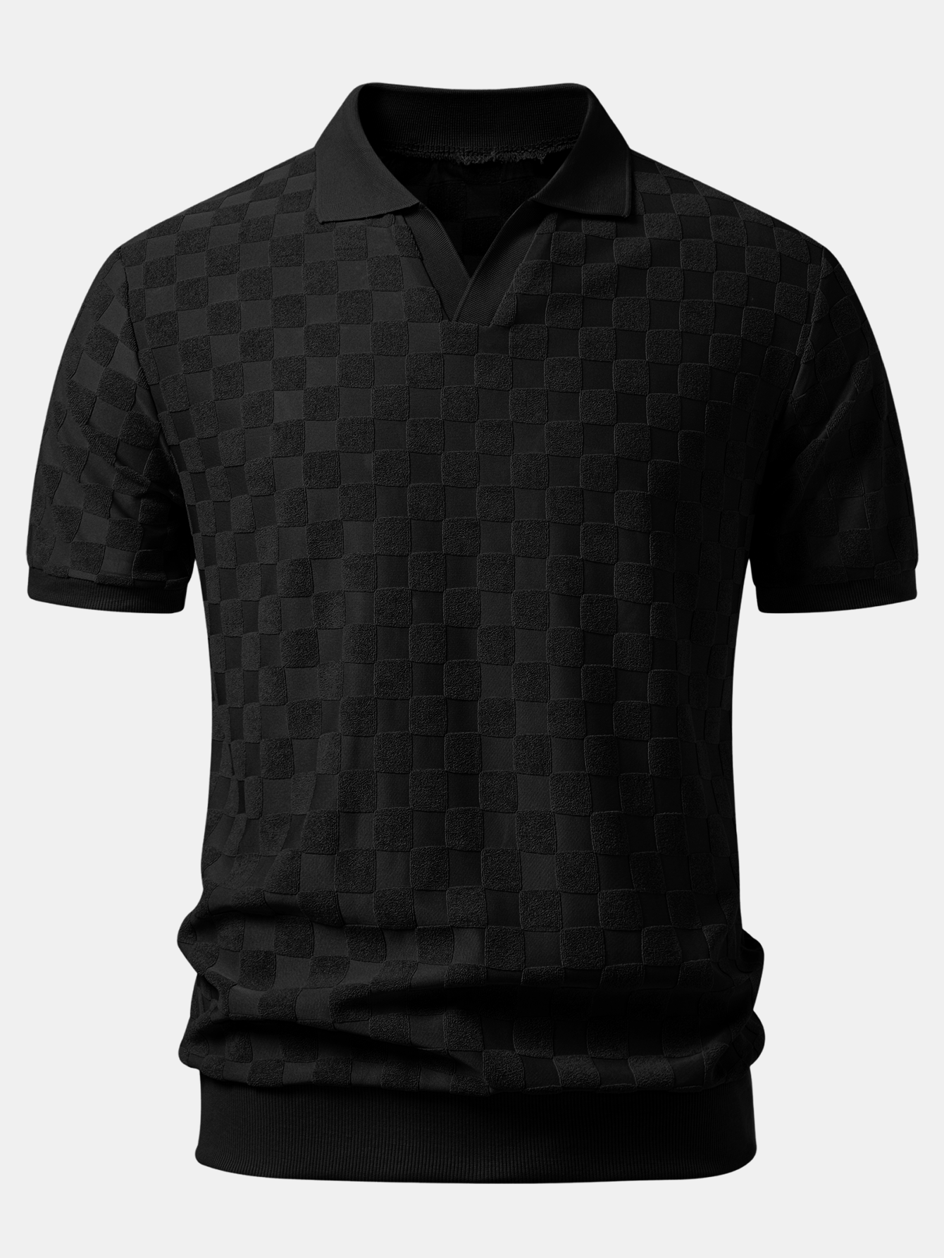 Checkerboard V-Neck Knit Polo