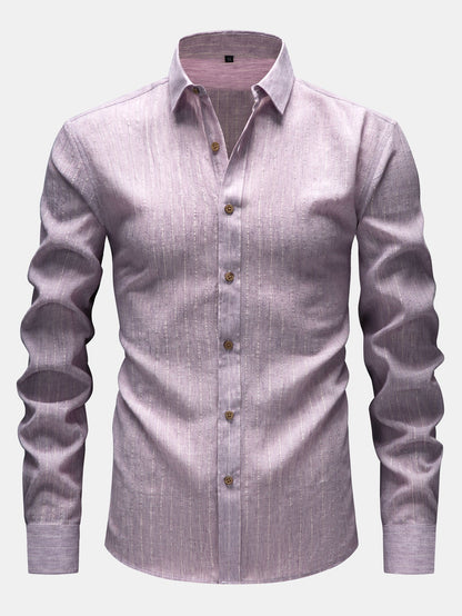 Long Sleeve Stripe Linen Look Button Up Shirt