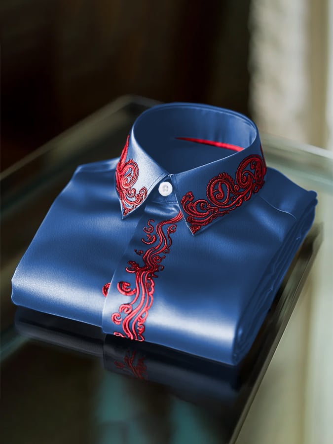 Men's Fashion Business Luxury Design Embroidery Long Sleeve Shirt