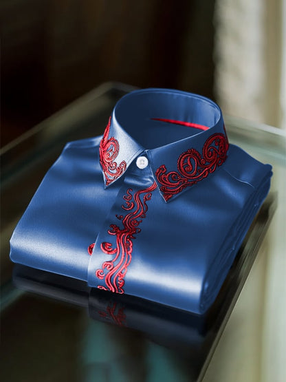 Men's Fashion Business Luxury Design Embroidery Long Sleeve Shirt