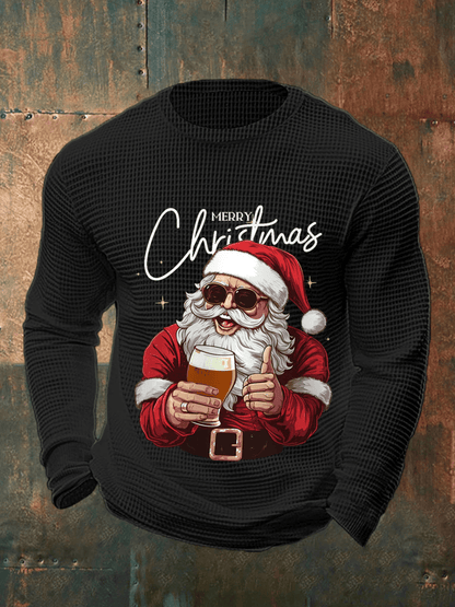 Men's Merry Christmas Santa Claus Printed Casual Long-Sleeved Top