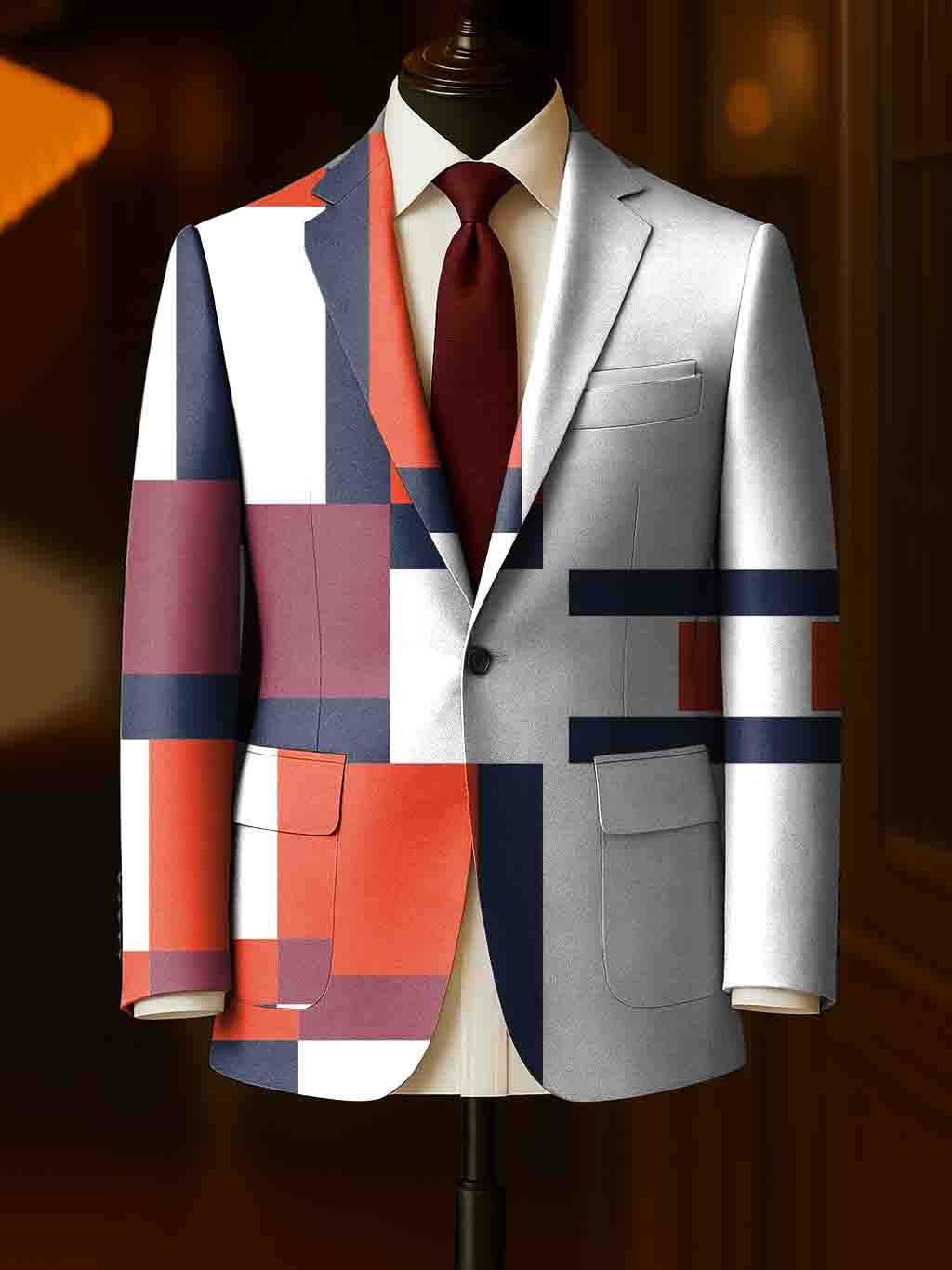 Men's Business Casual Large Pocket Notch Lapel Print Blazers