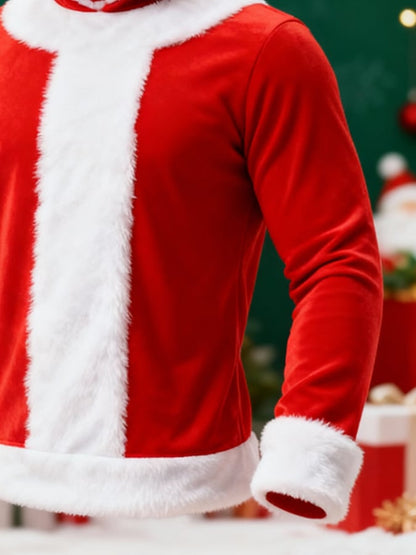 Men's Christmas Plush Hooded Jacket with Face Cover Design