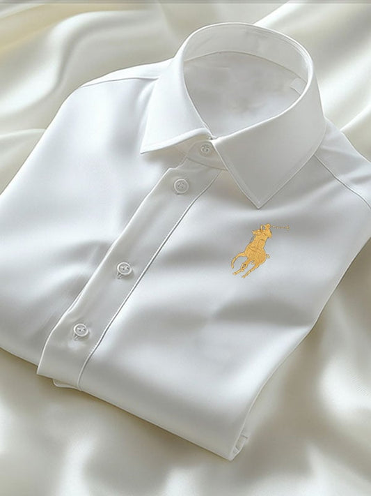 Men's Business Casual Logo Lapel Short Sleeve Shirt