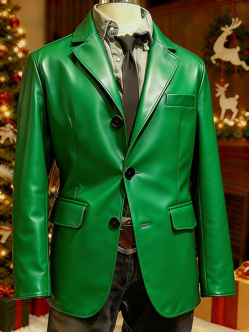 Men's Christmas Art Design Leather Fabric Casual Jacket