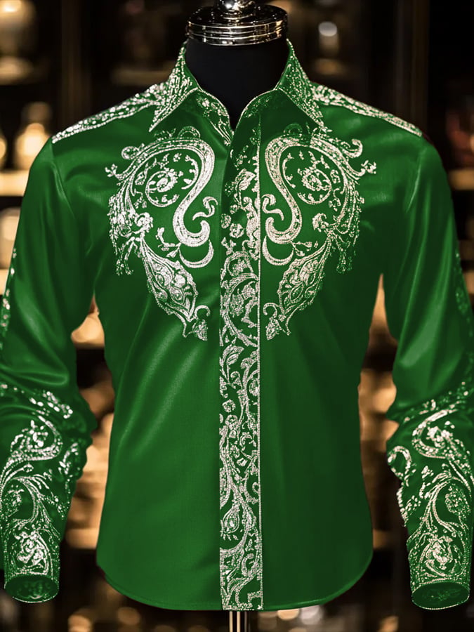 Men's Fashion Business Luxury Design Printed Long Sleeve Shirt