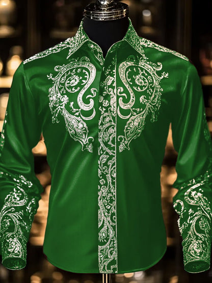 Men's Fashion Business Luxury Design Printed Long Sleeve Shirt