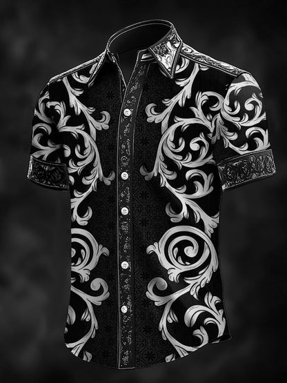 Men's Retro Baroque Print Dark Shirt