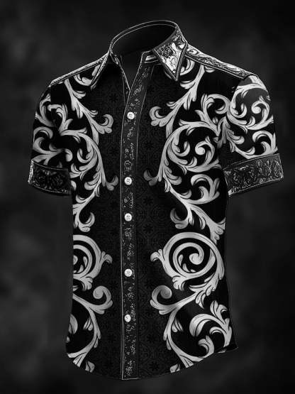 Men's Retro Baroque Print Dark Shirt
