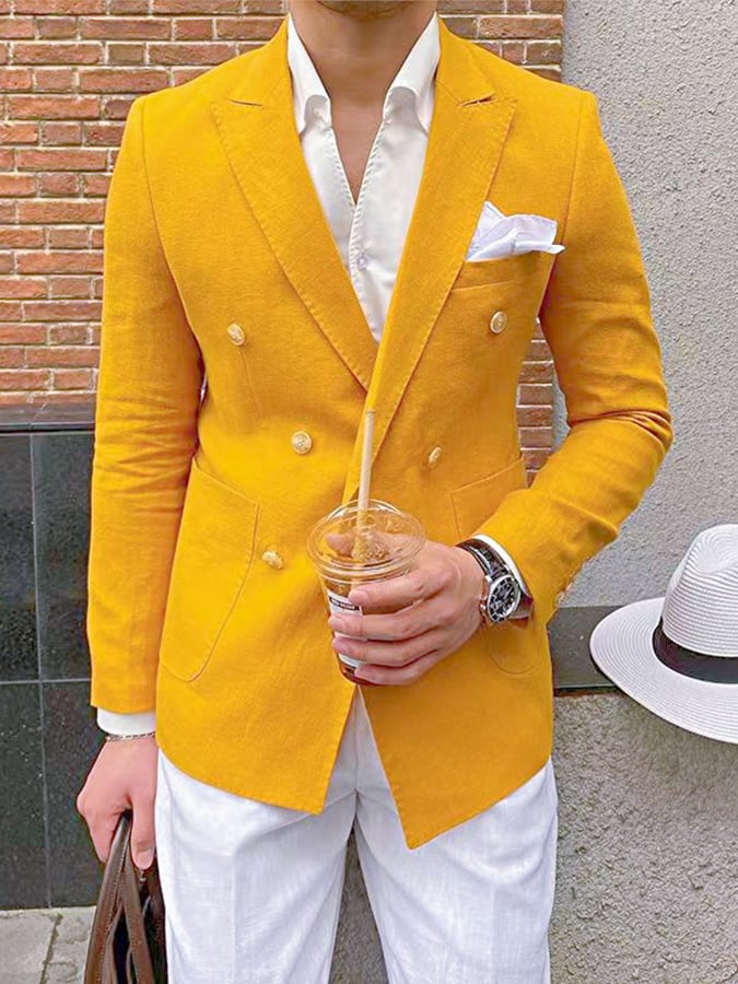 Men's Vintage Double-Breasted Solid Color Gentleman's Business Suit Jacket