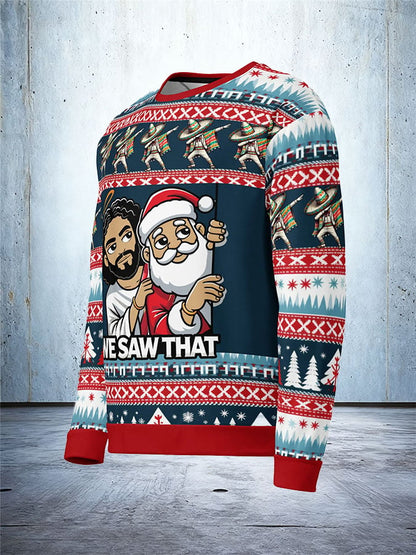 Men's Retro We Saw That Jesus & Santa Ugly Sweatshirt Printed Sweatshirt