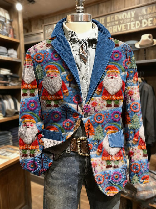 Men's Retro Christmas Art Print Casual Blazer