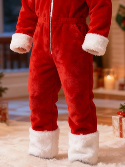 Men's Christmas Plush Warm Color-Blocked Jumpsuit