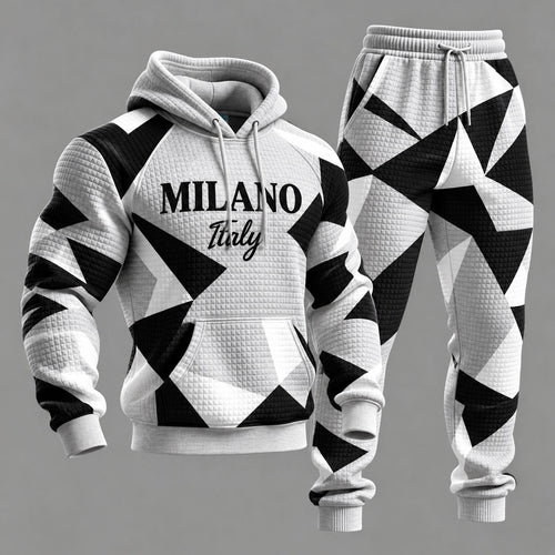 Men's Diamond-Patterned Hooded Sweatshirt and Sweatpants Set