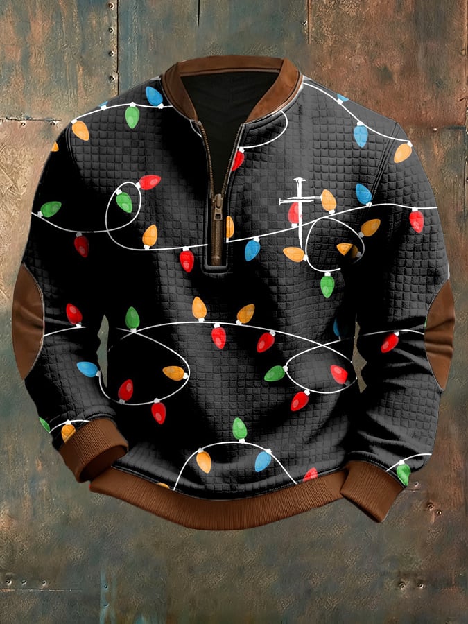 Men's Casual Christmas-themed Checkered Jacquard Sweatshirt