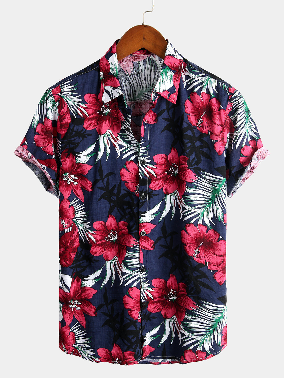 Men's Flower Tropical Hawaii Cotton Short Sleeve Shirt