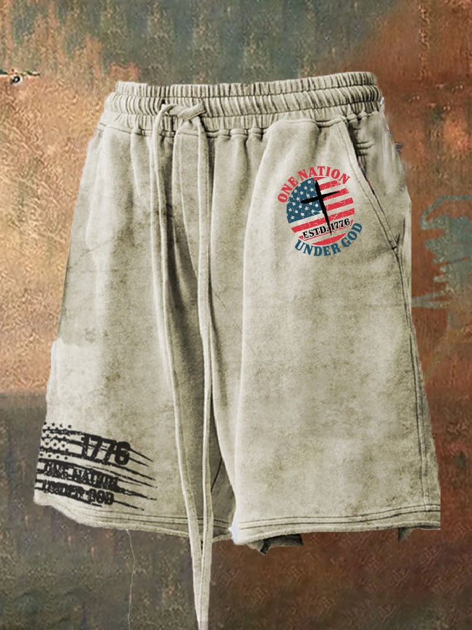 Men's Independence Day Flag Print Straps Loose Shorts
