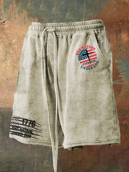 Men's Independence Day Flag Print Straps Loose Shorts