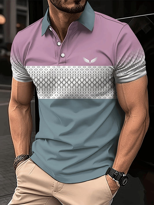 Men's Business Logo Button-Down Short Sleeve Polo Shirt