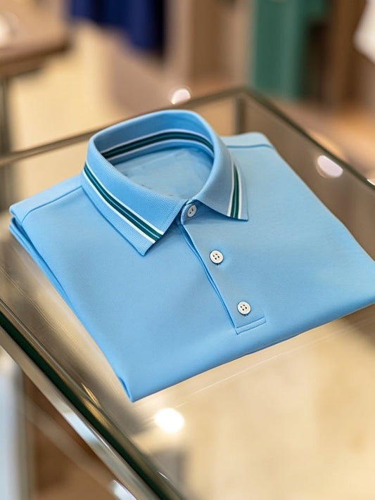 Men's Business Casual Logo Button Short Sleeve Polo Shirt