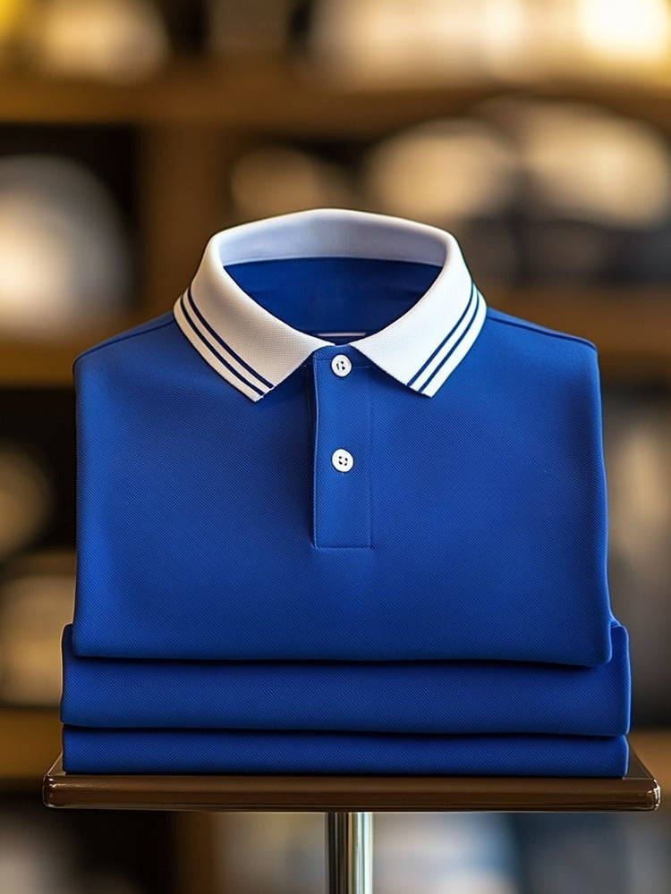 Men's Classic Business Logo Button Short Sleeve Polo Shirt